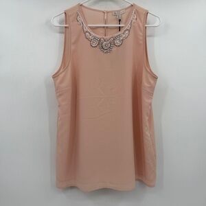 Lila Rose Top Women Large NEW Pink Sleeveless Beaded Lightweight Sheer Office